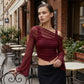 🎁New arrival 50% OFF💥Off Shoulder Ruched Mesh Top with Flare Sleeves