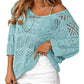 🎁New arrival 50% OFF💥Women's Summer Crochet Openwork 3/4 Sleeve Pullover Knit Top