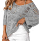 🎁New arrival 50% OFF💥Women's Summer Crochet Openwork 3/4 Sleeve Pullover Knit Top