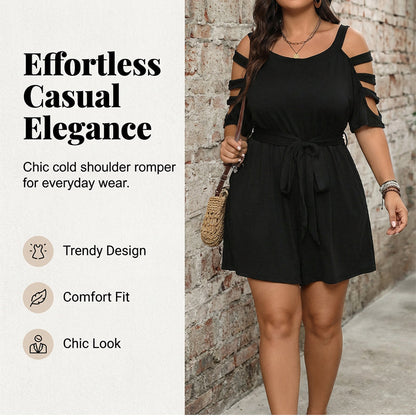 🎁New arrival 50% OFF💥Women's Casual Cold-Shoulder Romper with Tie-Waist