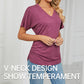 🎁New Arrival 50% OFF💥Women's V-Neck Loose Soft Solid Color Short Sleeve Top