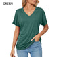 🎁New Arrival 50% OFF💥Women's V-Neck Loose Soft Solid Color Short Sleeve Top