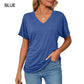 🎁New Arrival 50% OFF💥Women's V-Neck Loose Soft Solid Color Short Sleeve Top