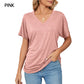🎁New Arrival 50% OFF💥Women's V-Neck Loose Soft Solid Color Short Sleeve Top