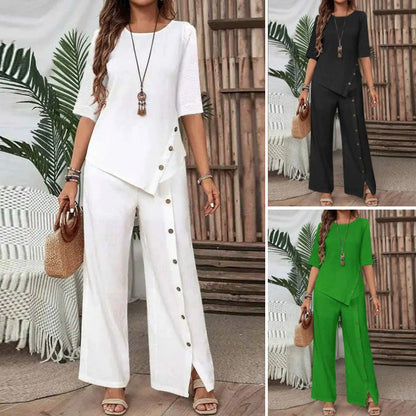 👗New arrival 47% OFF!🥰Women's Irregular Hem Top & Wide Leg Pants Two-Piece Set