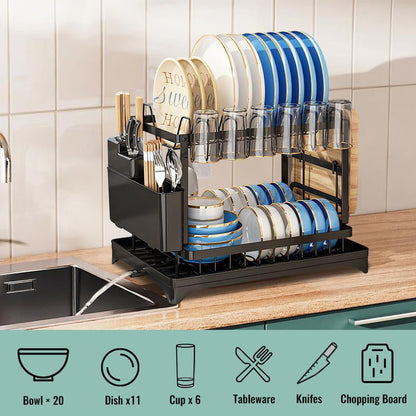 💗LAST DAY SALE 50% OFF⚡2-Tier Dish Drying Rack with Drainboard
