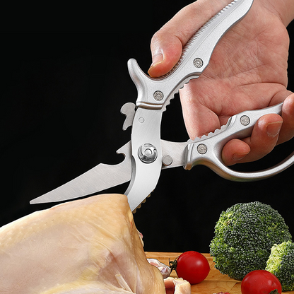 🔥Hot Sale-Heavy-Duty Multifunction Kitchen Shears – 4-in-1 Tool with Fish Scaler, Bottle Opener & Safety Lock 🔪