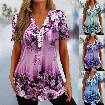 🥳SUMMER SALE🥳👗50% OFF! 🔥Women's Elegant Floral Print Short Sleeve Top