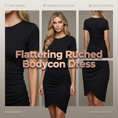 🎁2026 New Arrivals 50% OFF💥 Women's Short Sleeve Ruched Bodycon T-Shirt Dress – Flattering Fit, Soft Stretch Fabric & Perfect for Day or Night 💃