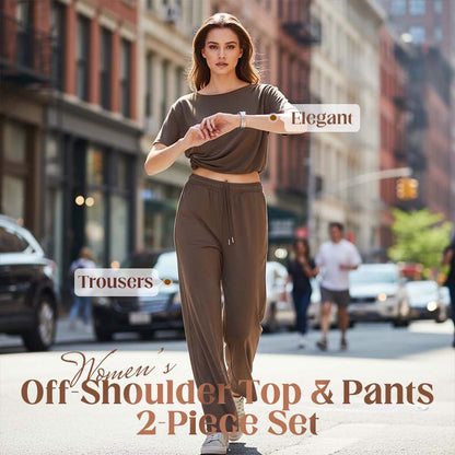 🎁2026 New Arrivals 50% OFF💥Women's Off-Shoulder Top & Pants 2-Piece Set – Asymmetrical, Wide-Leg, Soft Fabric ✨