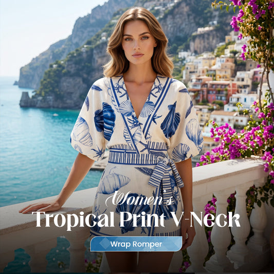 🎁2026 New Arrivals 50% OFF💥Women's Tropical Print V-Neck Wrap Romper