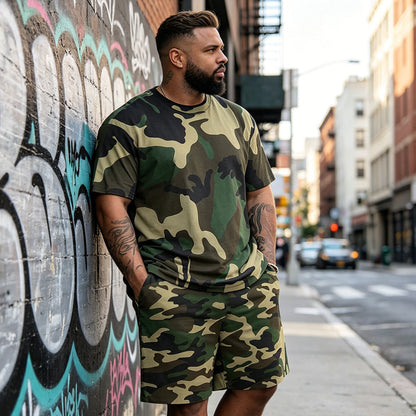 🎁New Arrival 50% OFF💥Men's Camouflage Print T-Shirt & Shorts Set