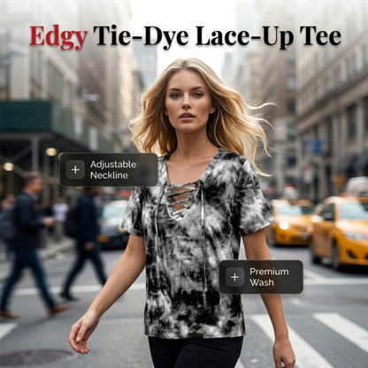 🎁New Arrival 41% OFF💥Women's Tie-Dye T-Shirt with Lacing and V-Neck