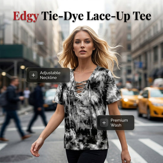 🎁New Arrival 41% OFF💥Women's Tie-Dye T-Shirt with Lacing and V-Neck