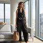 📢📢56% OFF !! ⏰ Sleeveless Cowl Neck Jumpsuit – Halter, Wide-Leg, Elegant 🍷