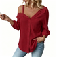 👔 LIMITED-TIME 57% OFF! ✨ Women's Off-Shoulder Button-Down – Asymmetrical, Crinkle Fabric, Long Sleeve 🍁