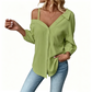 👔 LIMITED-TIME 57% OFF! ✨ Women's Off-Shoulder Button-Down – Asymmetrical, Crinkle Fabric, Long Sleeve 🍁