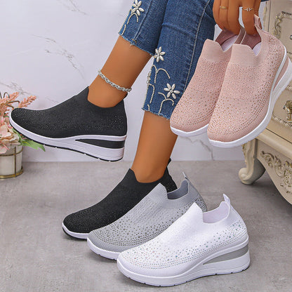 🎁New Arrival 50% OFF💥Women's Rhinestone Mesh Slip-On Wedge Sneakers