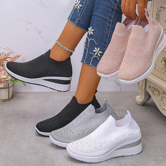 🎁New Arrival 50% OFF💥Women's Rhinestone Mesh Slip-On Wedge Sneakers