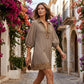 🎁2026 New Arrivals 50% OFF💥Women's Leopard Trim Striped Collared Tunic Dress