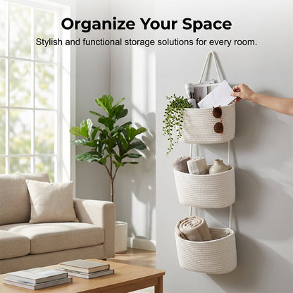 ⏳🔥LIMITED-TIME 50% OFF! ⏰ Wall-Hanging Storage Organizer – 3-Tier, Boho Style, Space-Saving 🏡