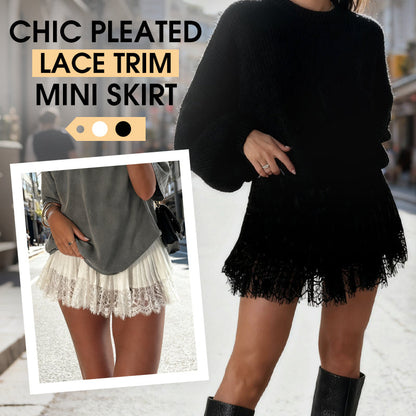 🌸New Arrival 50% OFF🌸Chic Pleated Lace Trim Mini Skirt