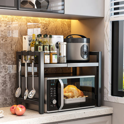 🍳50% OFF !!!✨Expandable Microwave Countertop Rack with Adjustable Shelf & Hooks🧰