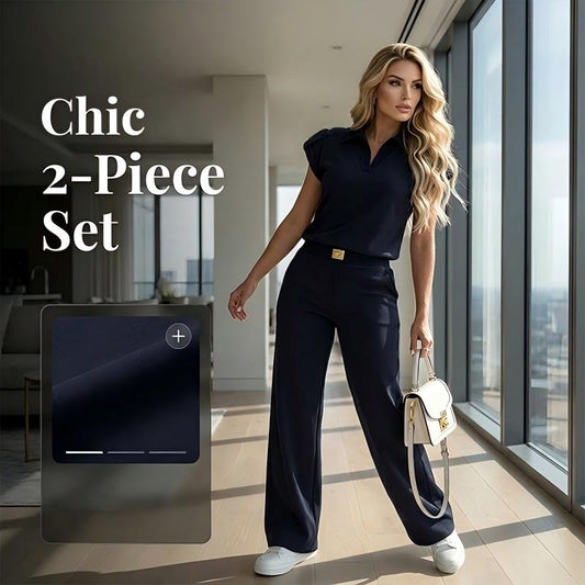 👗 New Arrival 50% OFF 💥 Women's Casual Top & Pants 2-Piece Set – Chic, Wide-Leg, Gold Accents ✨