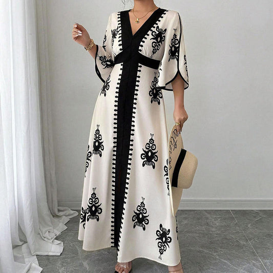 👗 LIMITED-TIME 55% OFF! 💥 Women's Elegant V-Neck Print Maxi Dress – Flutter Sleeves, Ethnic Print, Side Slits ✨