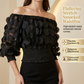 🎁New Arrival 52% OFF💥Off-Shoulder Fitted Top – 3D Floral Appliqués, Smocked Waist, Balloon Sleeves 🌸