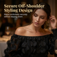 🎁New Arrival 52% OFF💥Off-Shoulder Fitted Top – 3D Floral Appliqués, Smocked Waist, Balloon Sleeves 🌸