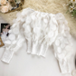 🎁New Arrival 52% OFF💥Off-Shoulder Fitted Top – 3D Floral Appliqués, Smocked Waist, Balloon Sleeves 🌸