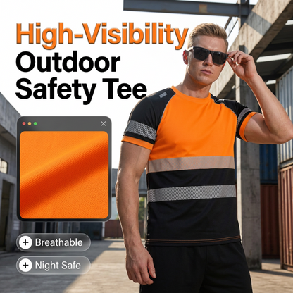 📢📢50% OFF !!!⏰Men’s Fluorescent Color Block Athletic Shirt Outdoor Safety Tee