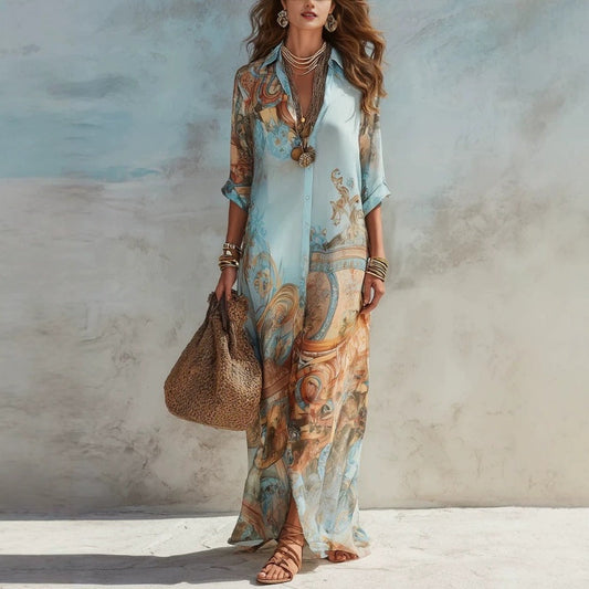 🎁New Arrival 52% OFF💥Women's Elegant Retro Print Maxi Dress