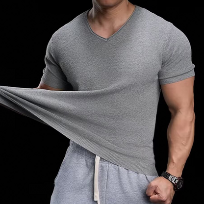 👕 LIMITED-TIME 55% OFF! ✨ Breathable V-Neck Knit Tee – Textured Finish, Athletic Fit, Gym to Street 🏋️