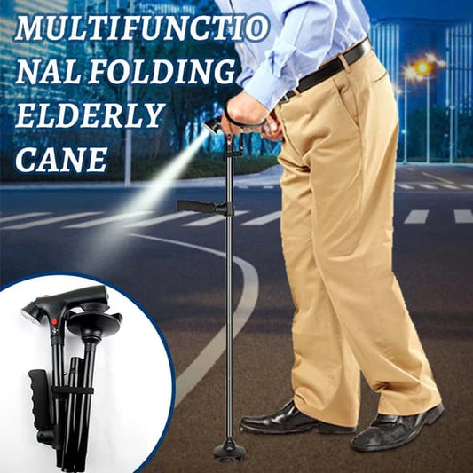🦯LIMITED-TIME 50% OFF! 💡 Multifunction Folding Walking Cane – Built-In Light, Emergency Alarm, Quad Base & 5-Level Height Adjustment – Safety, Stability & Independence in One ✨