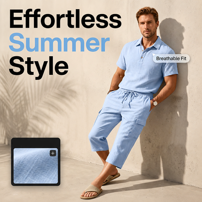 🎁2026 New Arrivals 55% OFF💥Men Summer Linen Set Loose Shirt and Cargo Shorts Two Piece Outfit