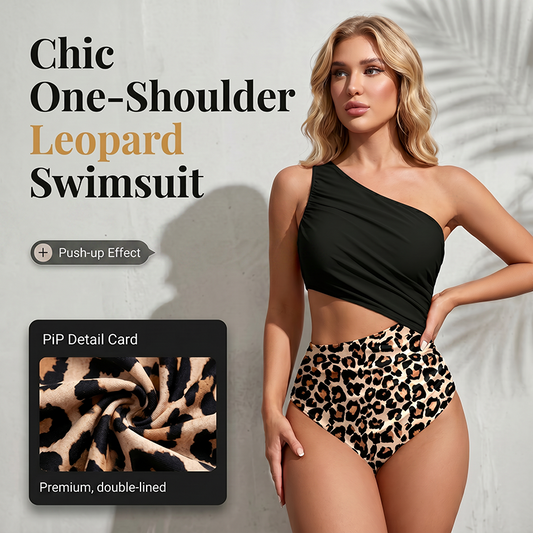 🎉New Arrivals 57% OFF🐆 Women One-Shoulder Swimsuit – Cutout Leopard Bathing Suit ☀️