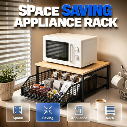 🍳 50% OFF NOW! 🗄️ 2-Tier Kitchen Microwave Stand with Slide-Out Drawer – Heavy-Duty Countertop Shelf, Space-Saving & Easy Access ✨