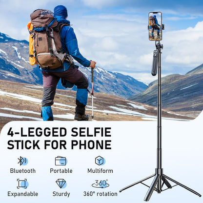 📸56% OFF NOW!⏰ 4-Leg Selfie Stick Tripod for Phone – All-in-One Extendable Selfie Stick & Tripod Stand, 360° Rotation with Bluetooth Remote, Portable Cell Phone Holder for Travel, Vlogging & Outdoor Shooting