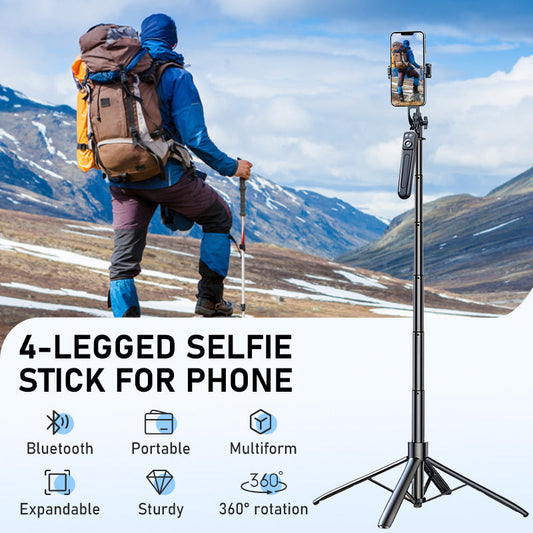 📸56% OFF NOW!⏰ 4-Leg Selfie Stick Tripod for Phone – All-in-One Extendable Selfie Stick & Tripod Stand, 360° Rotation with Bluetooth Remote, Portable Cell Phone Holder for Travel, Vlogging & Outdoor Shooting