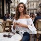 🎁New Arrivals 50% OFF💥Women Casual Off Shoulder Sweet Bow Tie Front Summer Blouse