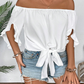 🎁New Arrivals 50% OFF💥Women Casual Off Shoulder Sweet Bow Tie Front Summer Blouse