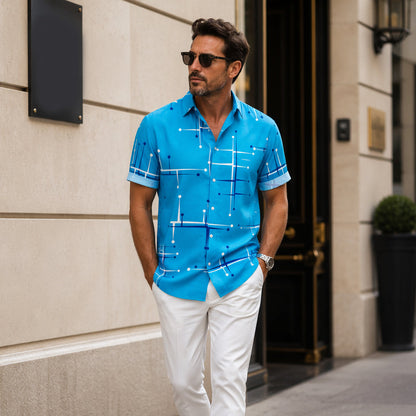 👔LIMITED-TIME 50% OFF!  📐Men’s Geometric Print Relaxed‑Fit Button‑Down Shirt