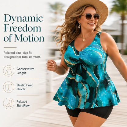 🏖️Summer Hot Sale 50% OFF💐Plus Size Two Piece Tankini Set with Swim Shorts for Women