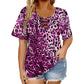 🎁New Arrivals 50% OFF💥Women's Short Sleeve Leopard Lace-Up Loose Top