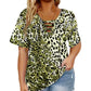 🎁New Arrivals 50% OFF💥Women's Short Sleeve Leopard Lace-Up Loose Top
