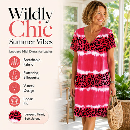 🎁New Arrivals 50% OFF💥Women's Leopard Print V-Neck Midi Dress