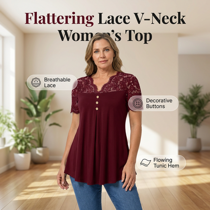 🎁New Arrivals 50% OFF💥Women's Lace V-Neck Short Sleeve Top