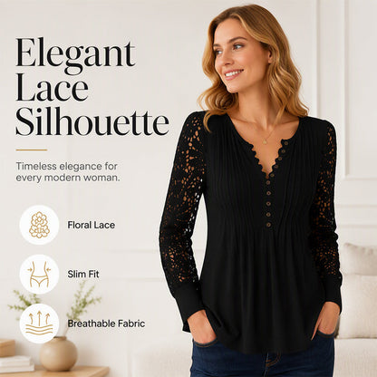 🎁New Arrivals 55% OFF💥Women's Casual Lace Long-Sleeved V-Neck Top